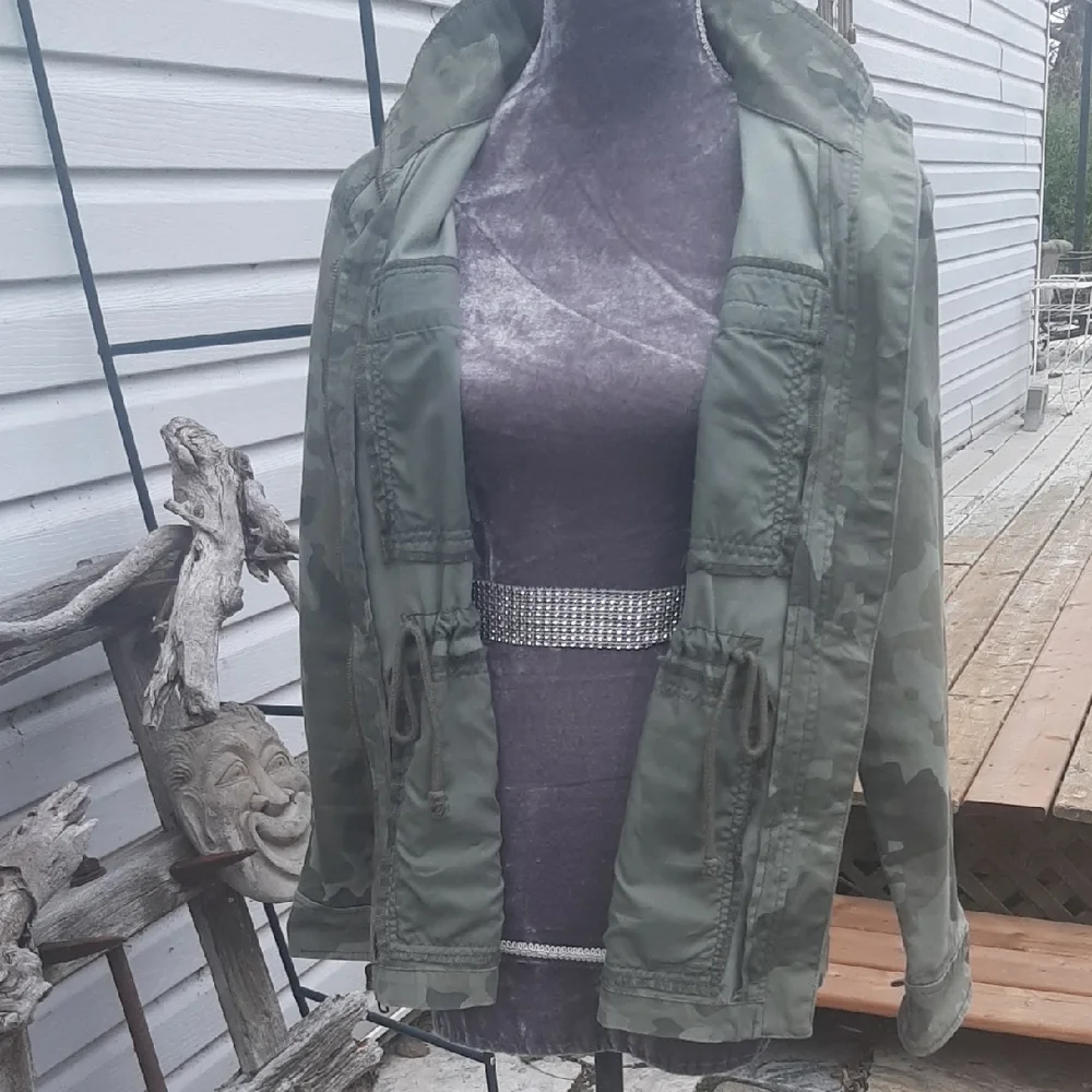 Old🚢Navy Camouflage Full Zippered Snap Snap Pockets Jacket Size M - Picture 6 of 7